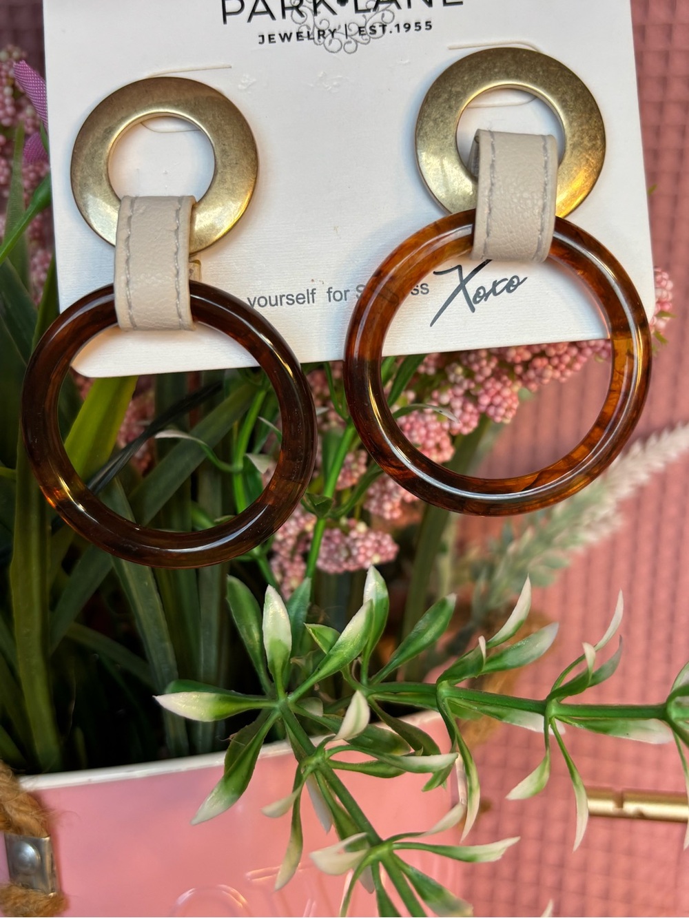 Park Lane Fawn Funky Fun Gold, Brown & Cream Hoop Drop Stud Earrings - Picture 5 of 7
